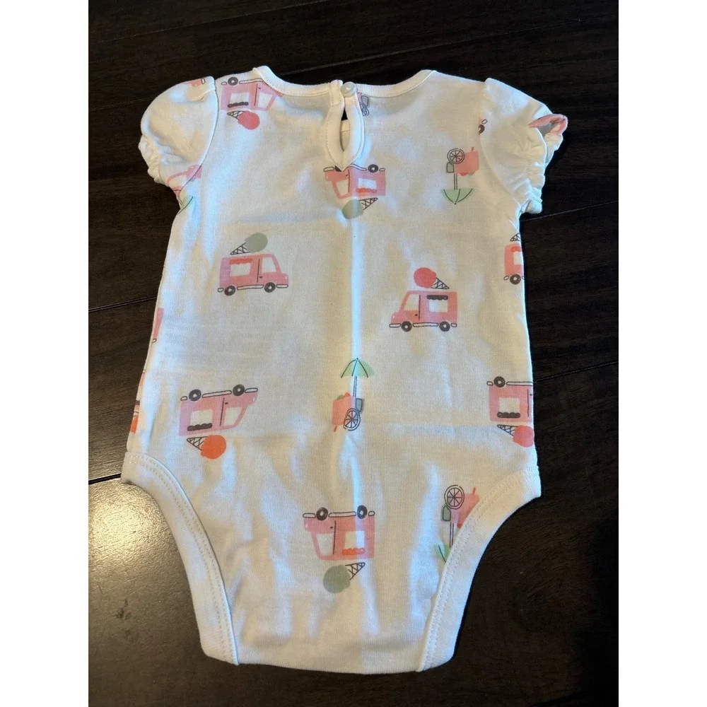 Carters Baby Girl Ice Cream Truck Bodysuit Short Sleeve Pink White 3 Months